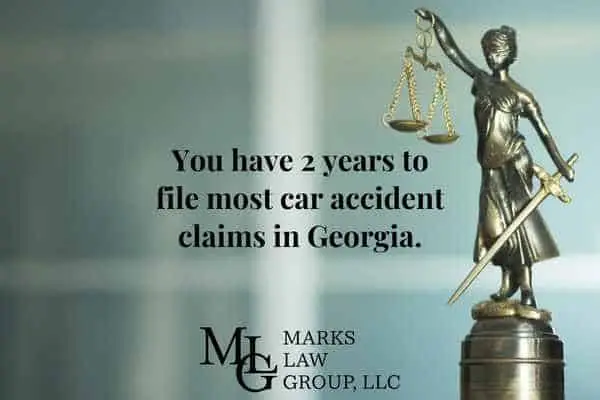 Lady Justice statue with text saying you have 2 years to file most car accident claims in Georgia