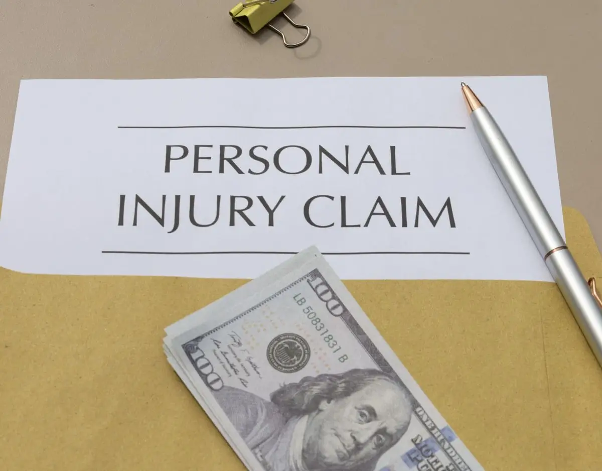 personal injury claim paper with cash on top