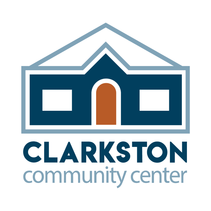 Clarkston Community Center logo, a stylised building with an arched orange door