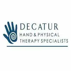 Logo reading "Decatur Hand & Physical Therapy Specialists" with a blue hand and spiral