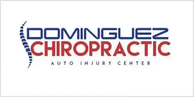 Logo reading Dominguez Chiropractic Auto Injury Center with a spine graphic