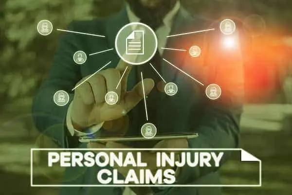 Man in a suit touching a network of icons around a document, captioned "Personal Injury Claims"