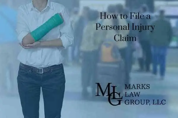 Woman with a green arm cast, captioned How to File a Personal Injury Claim