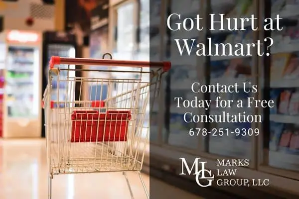 A store shopping basket beside the text Got Hurt at Walmart, Contact Us Today for a Free Consultation