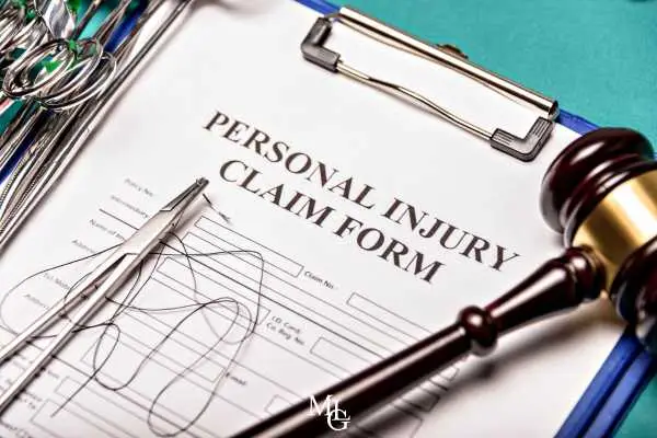 an injury claim form on a table next to medical equipment