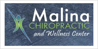 Logo of Malina Chiropractic and Wellness Center with a stylized green figure