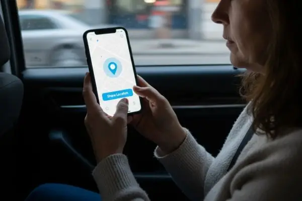 lady sharing her location in an uber ride