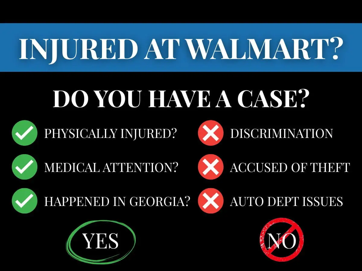 check list showing how people may or may not have an injury case at Walmart