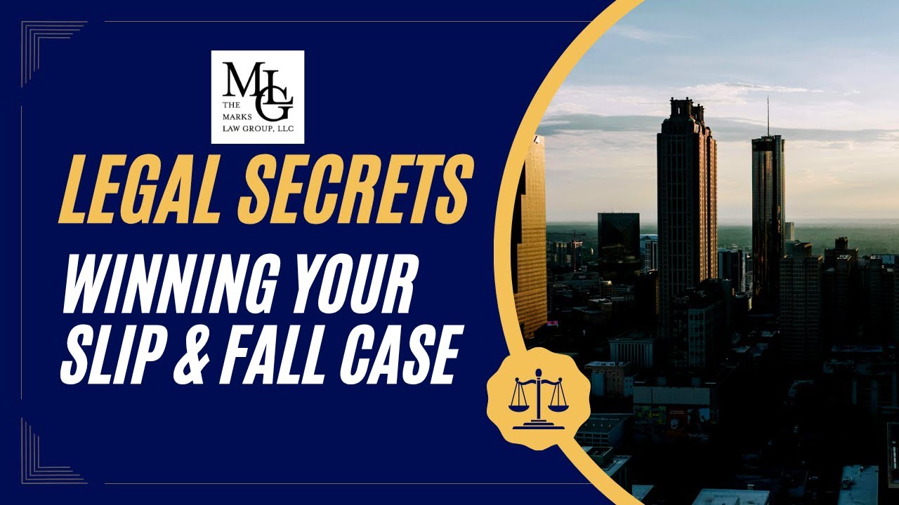 Navy title card reading Legal Secrets Winning Your Slip and Fall Case beside a skyline